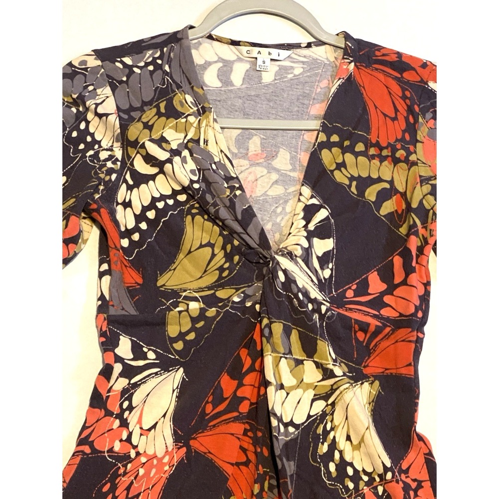 CAbi Women's Casual Cozy Midi Dress S Empire Waist Knit Butterfly Print Soft - Picture 2 of 15